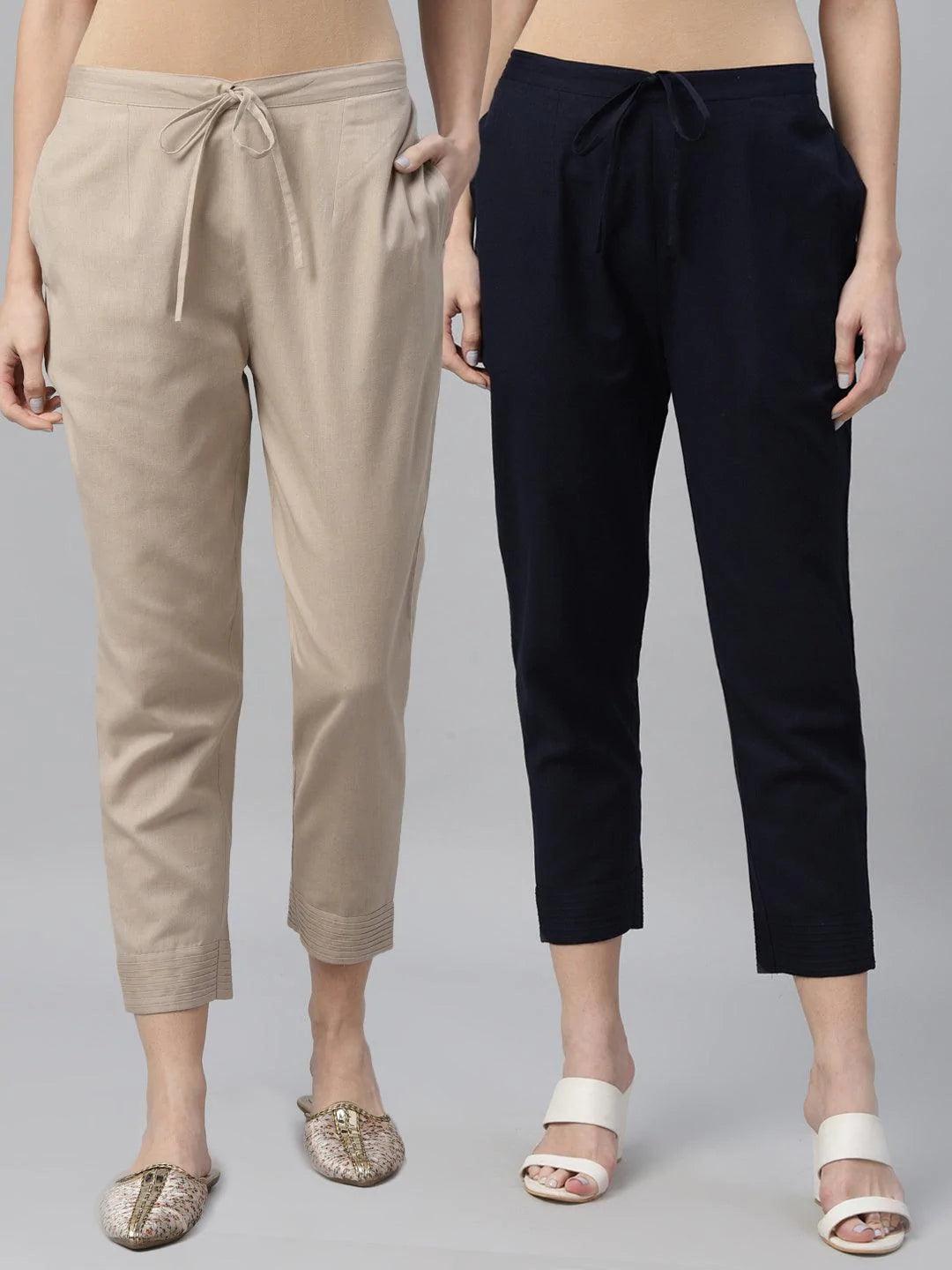 Pack of 2 Solid Cotton Trousers - ShopLibas