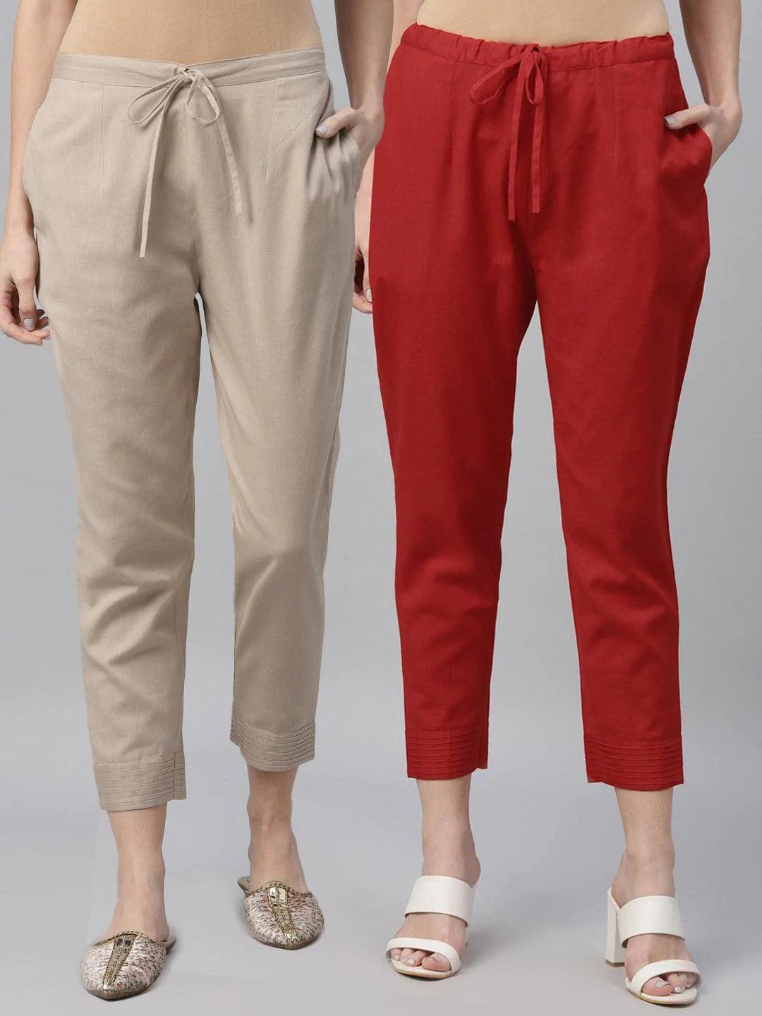 Pack of 2 Solid Cotton Trousers - ShopLibas