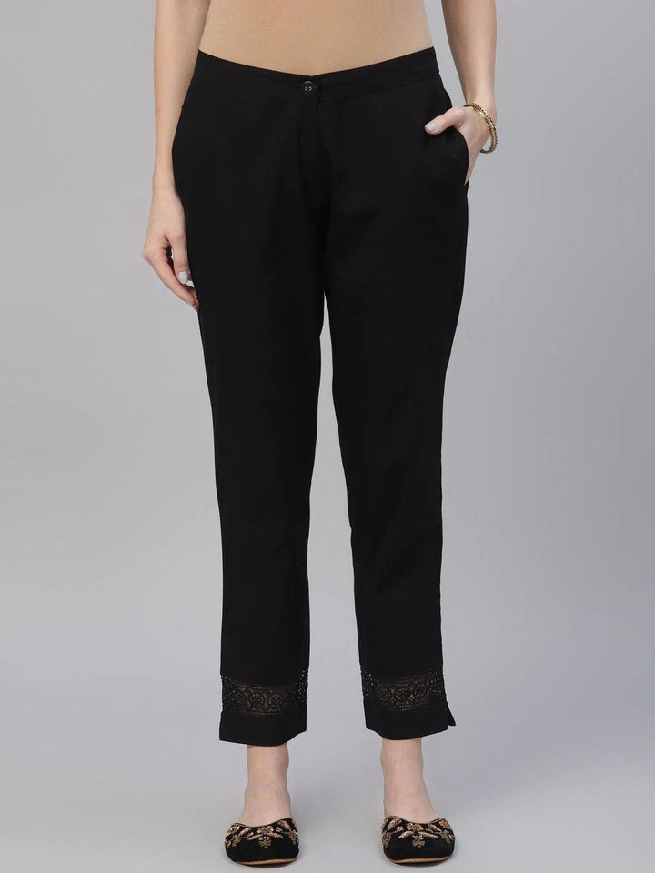 Black Solid Cotton Trousers - ShopLibas