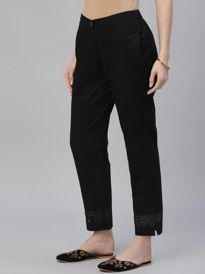 Black Solid Cotton Trousers - ShopLibas