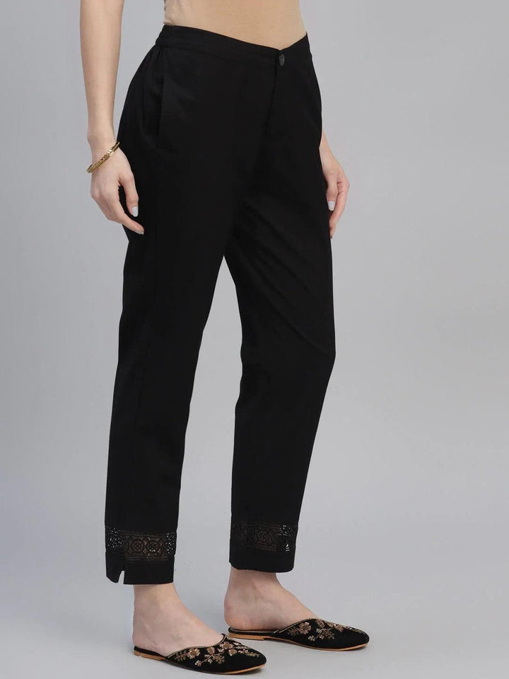 Black Solid Cotton Trousers - ShopLibas