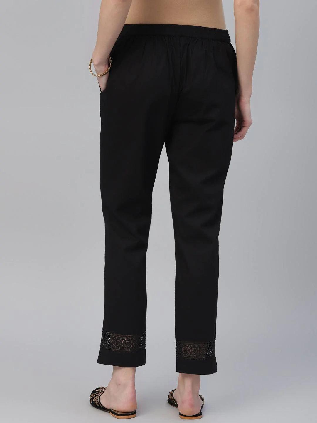 Black Solid Cotton Trousers - ShopLibas