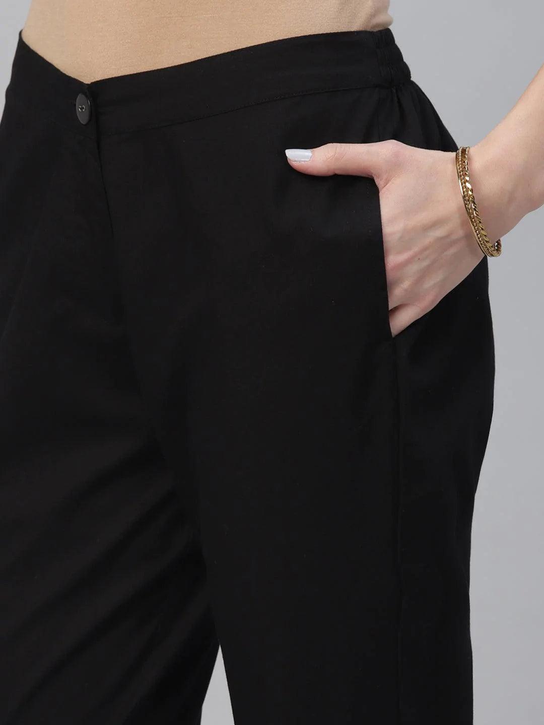 Black Solid Cotton Trousers - ShopLibas