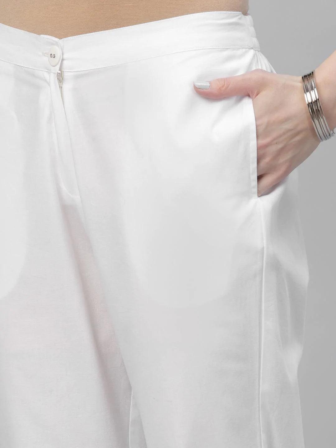 White Solid Cotton Trousers