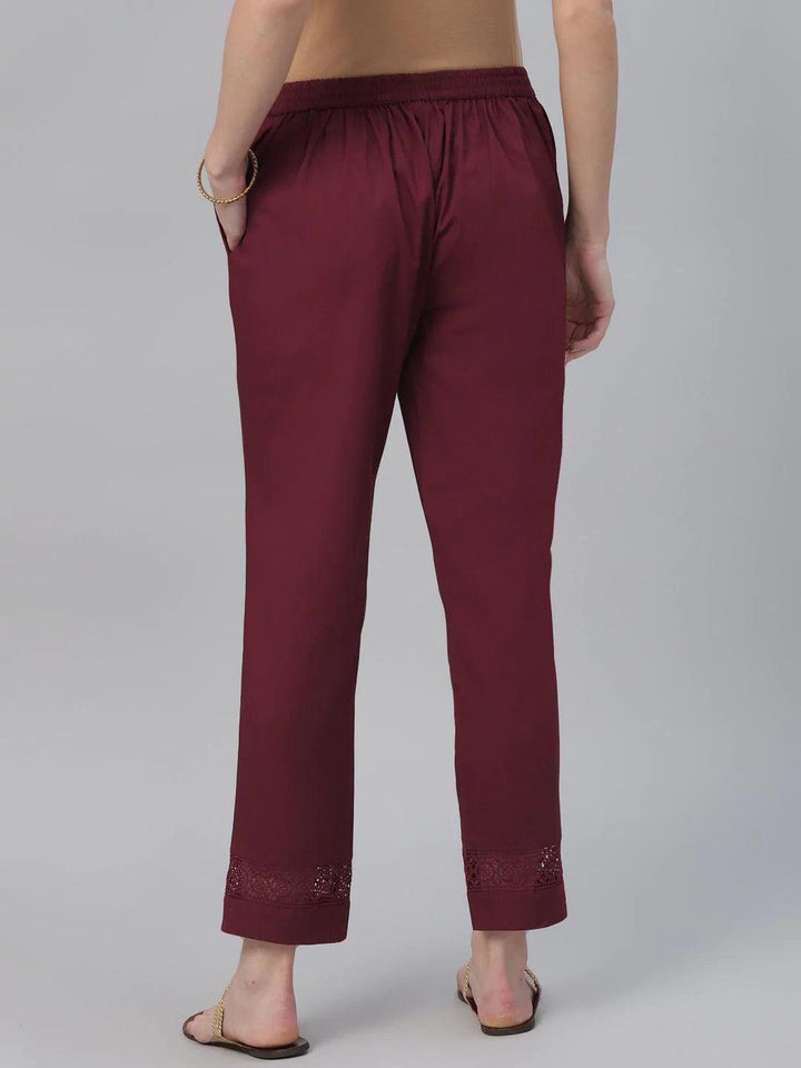 Maroon Solid Cotton Trousers - ShopLibas