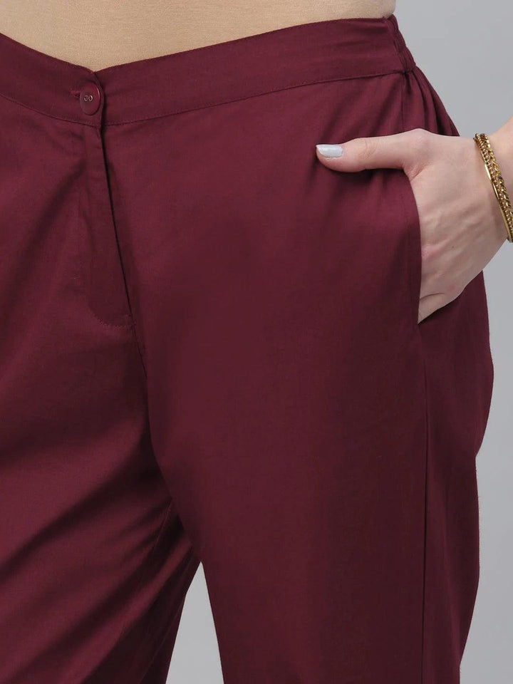 Maroon Solid Cotton Trousers - ShopLibas