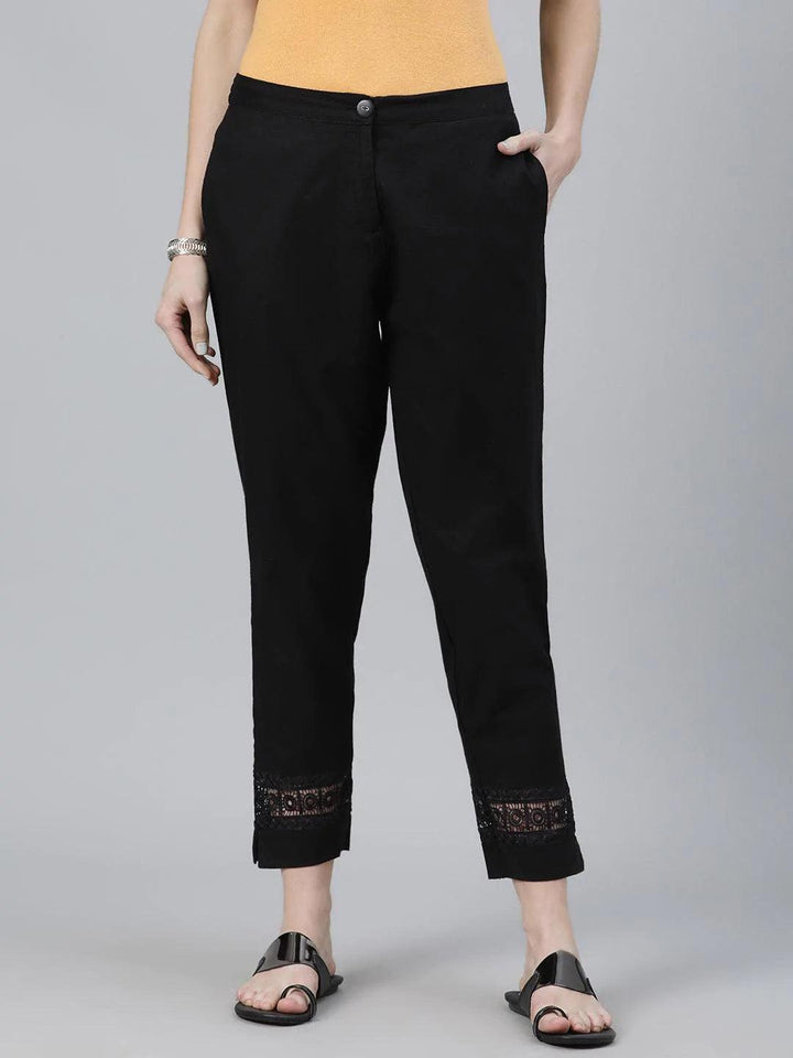 Black Solid Cotton Trousers - ShopLibas