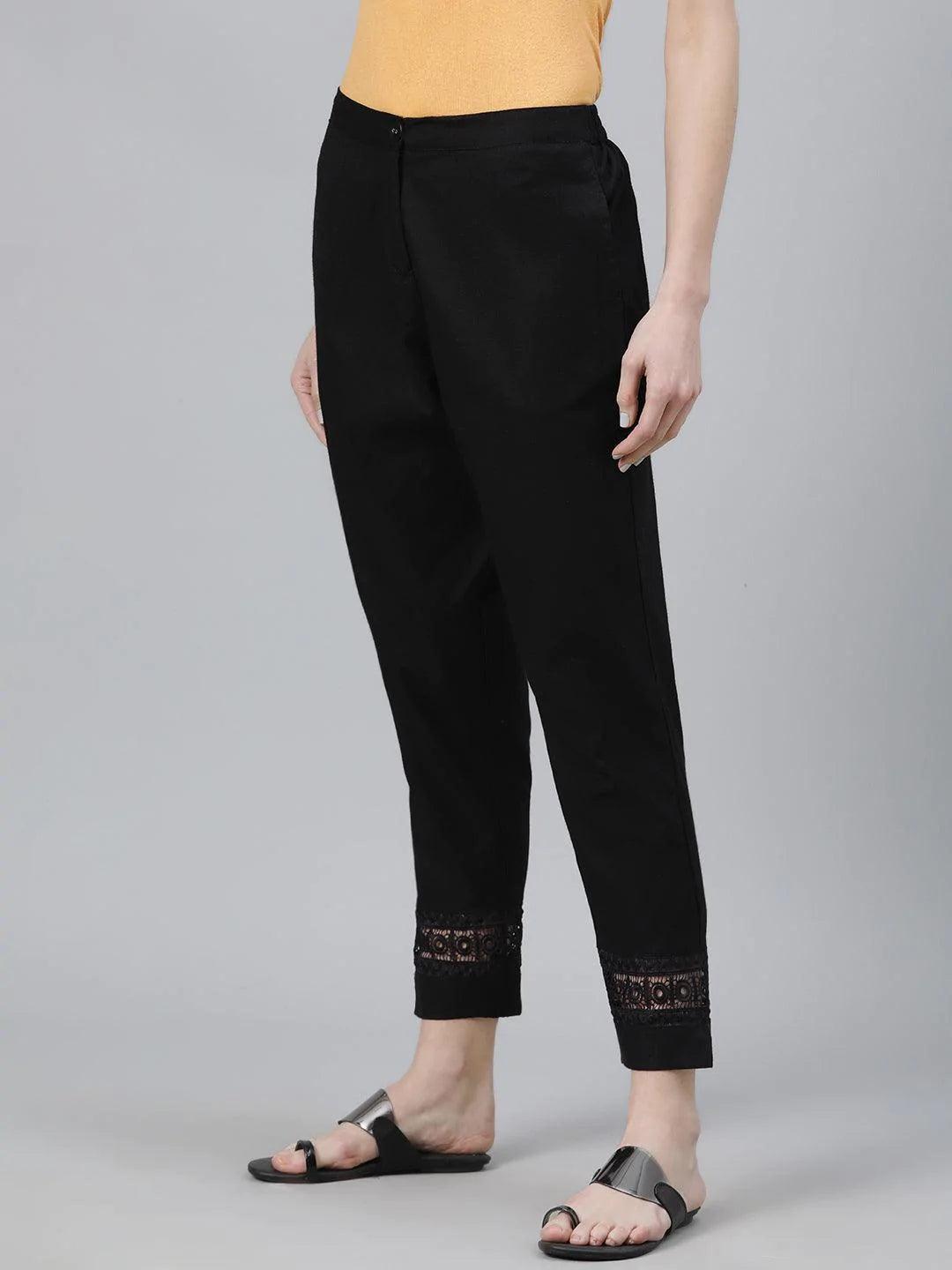 Black Solid Cotton Trousers - ShopLibas