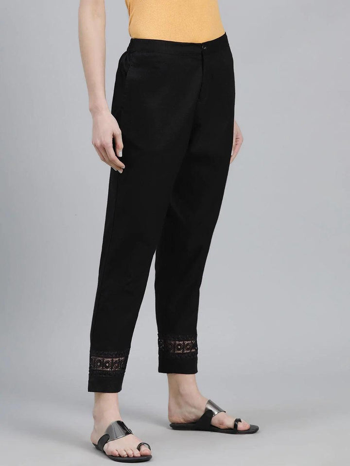 Black Solid Cotton Trousers - ShopLibas