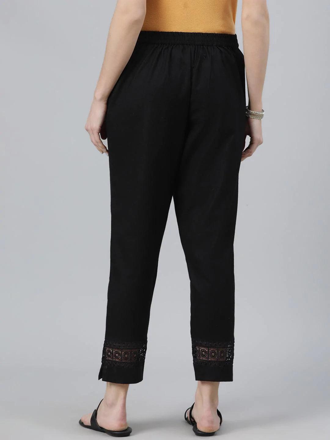 Black Solid Cotton Trousers - ShopLibas