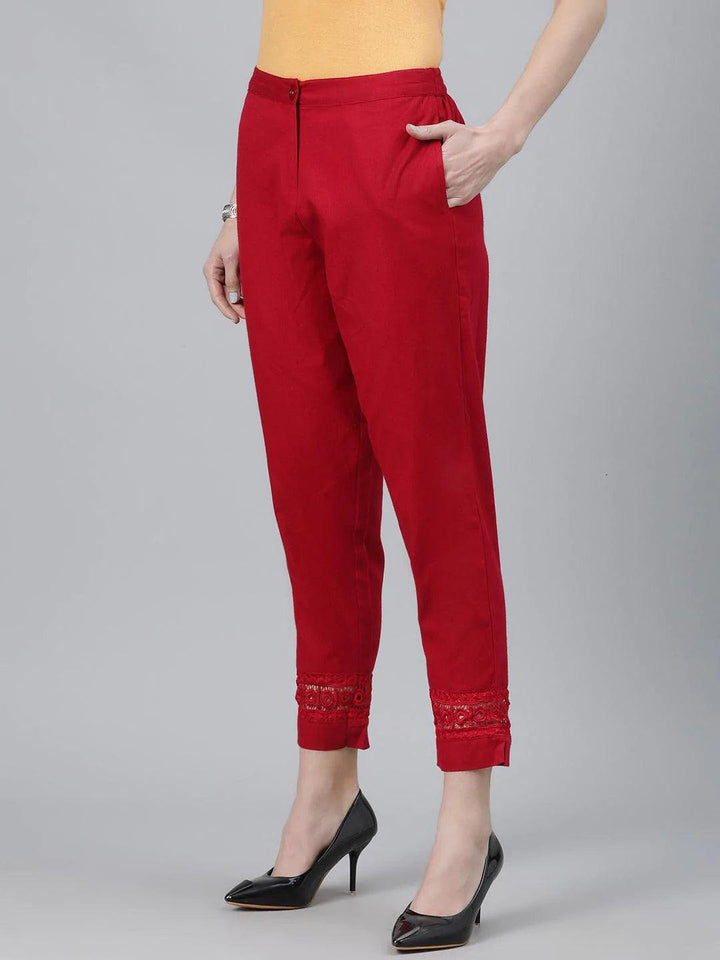 Maroon Solid Cotton Trousers - ShopLibas