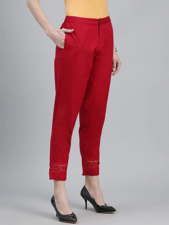 Maroon Solid Cotton Trousers - ShopLibas