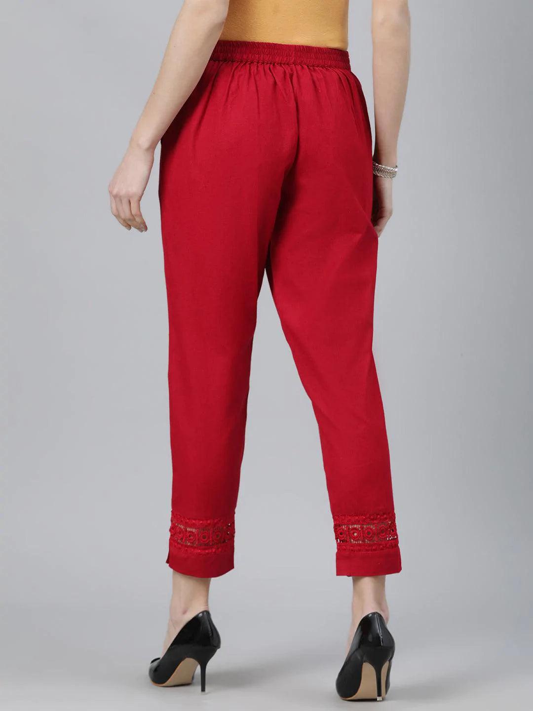 Maroon Solid Cotton Trousers - ShopLibas