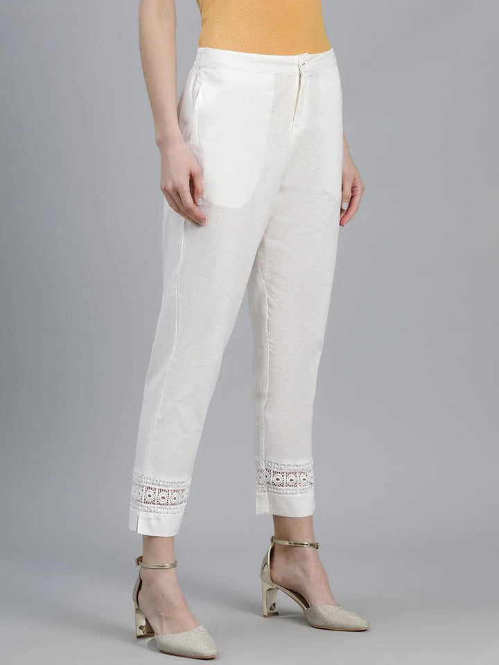 Off-White Solid Cotton Palazzos - ShopLibas