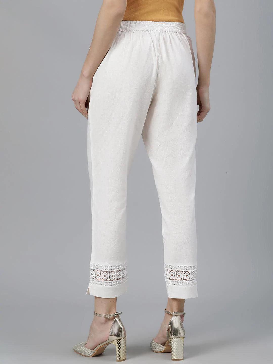 Off-White Solid Cotton Palazzos - ShopLibas