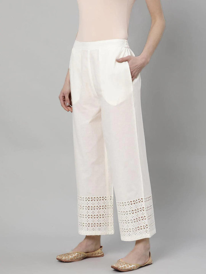 White Solid Cotton Palazzos - ShopLibas