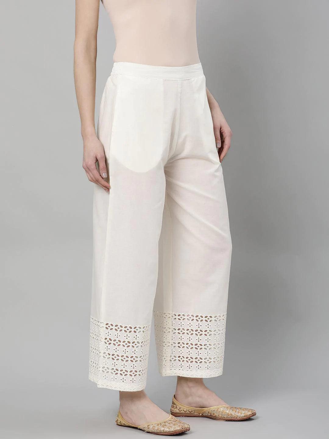 White Solid Cotton Palazzos - ShopLibas