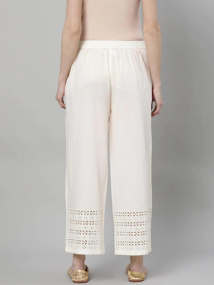 White Solid Cotton Palazzos - ShopLibas