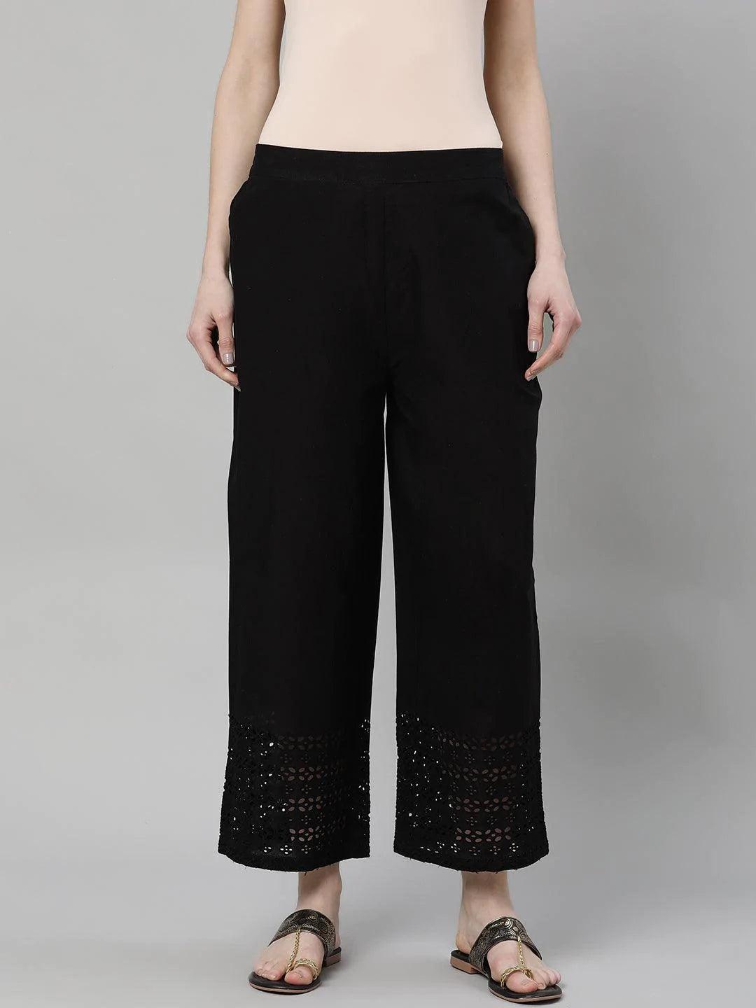 Black Solid Cotton Palazzos - ShopLibas