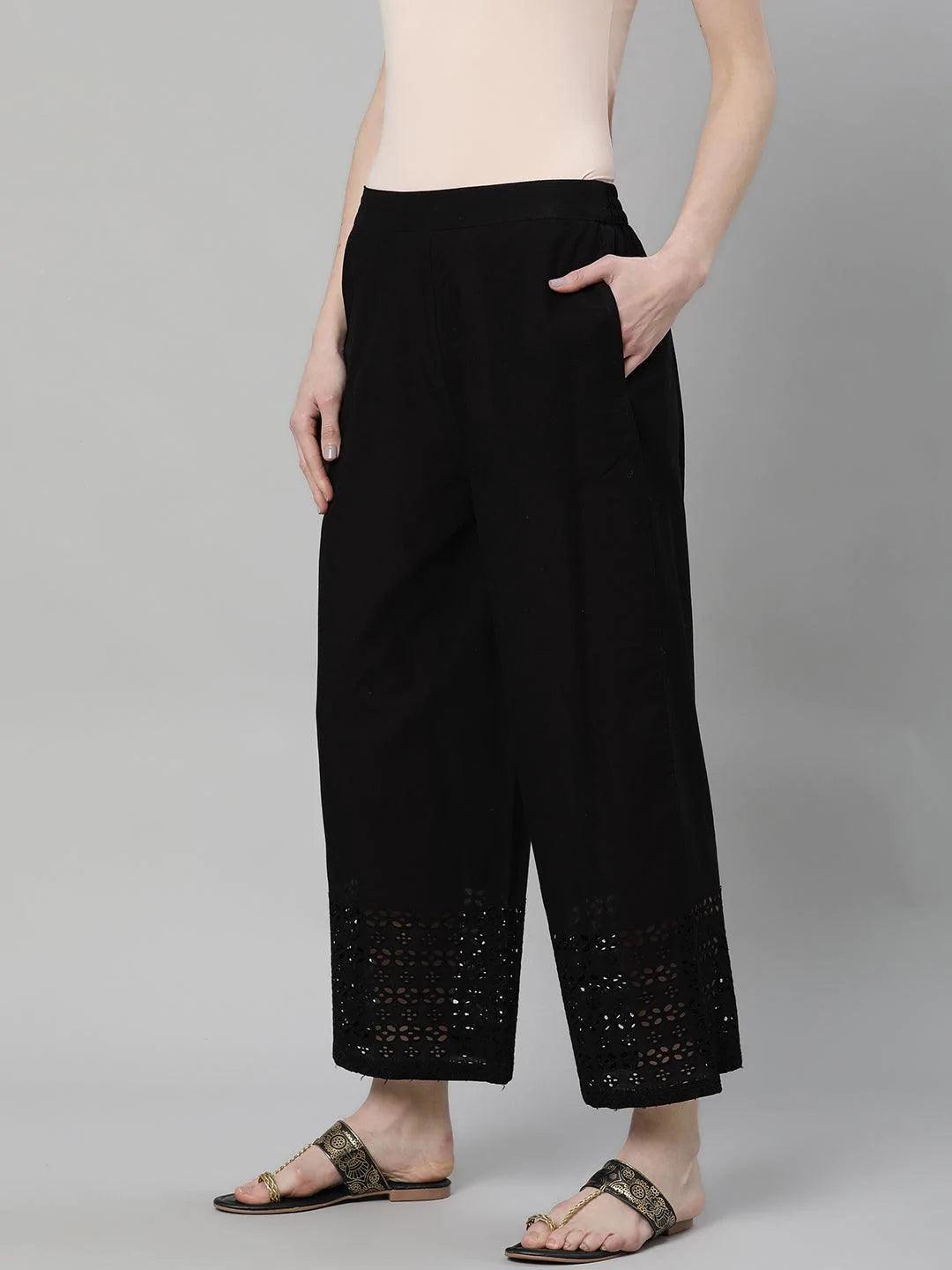 Black Solid Cotton Palazzos - ShopLibas