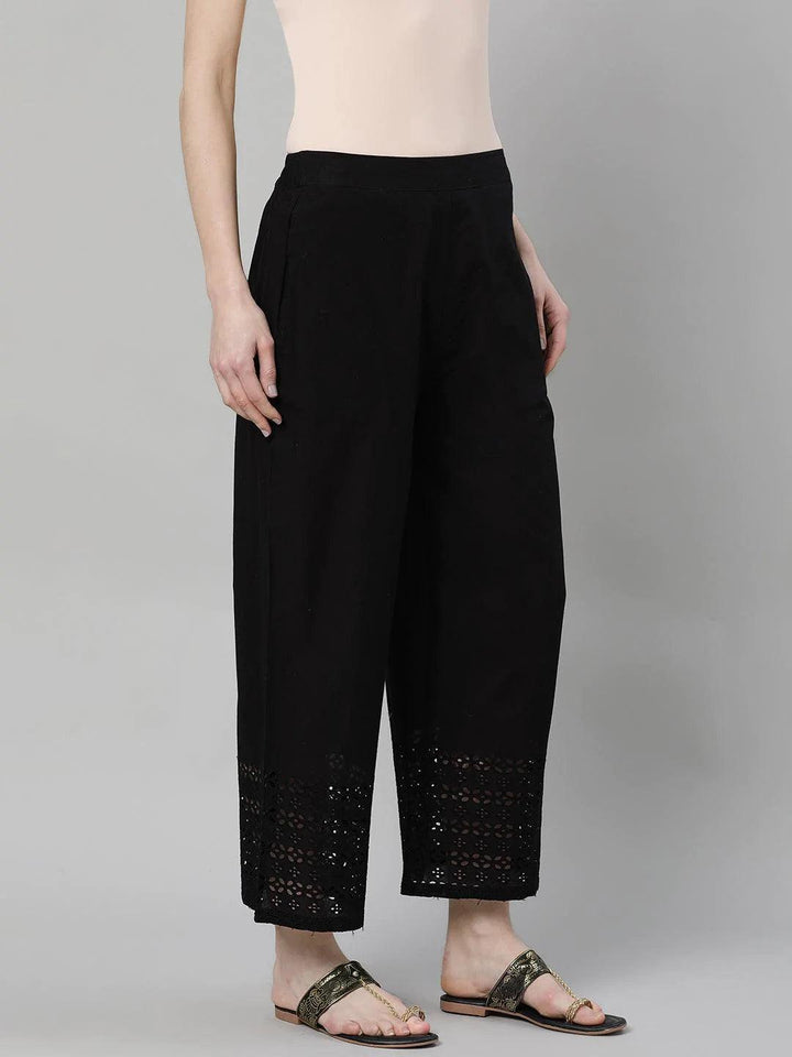 Black Solid Cotton Palazzos - ShopLibas