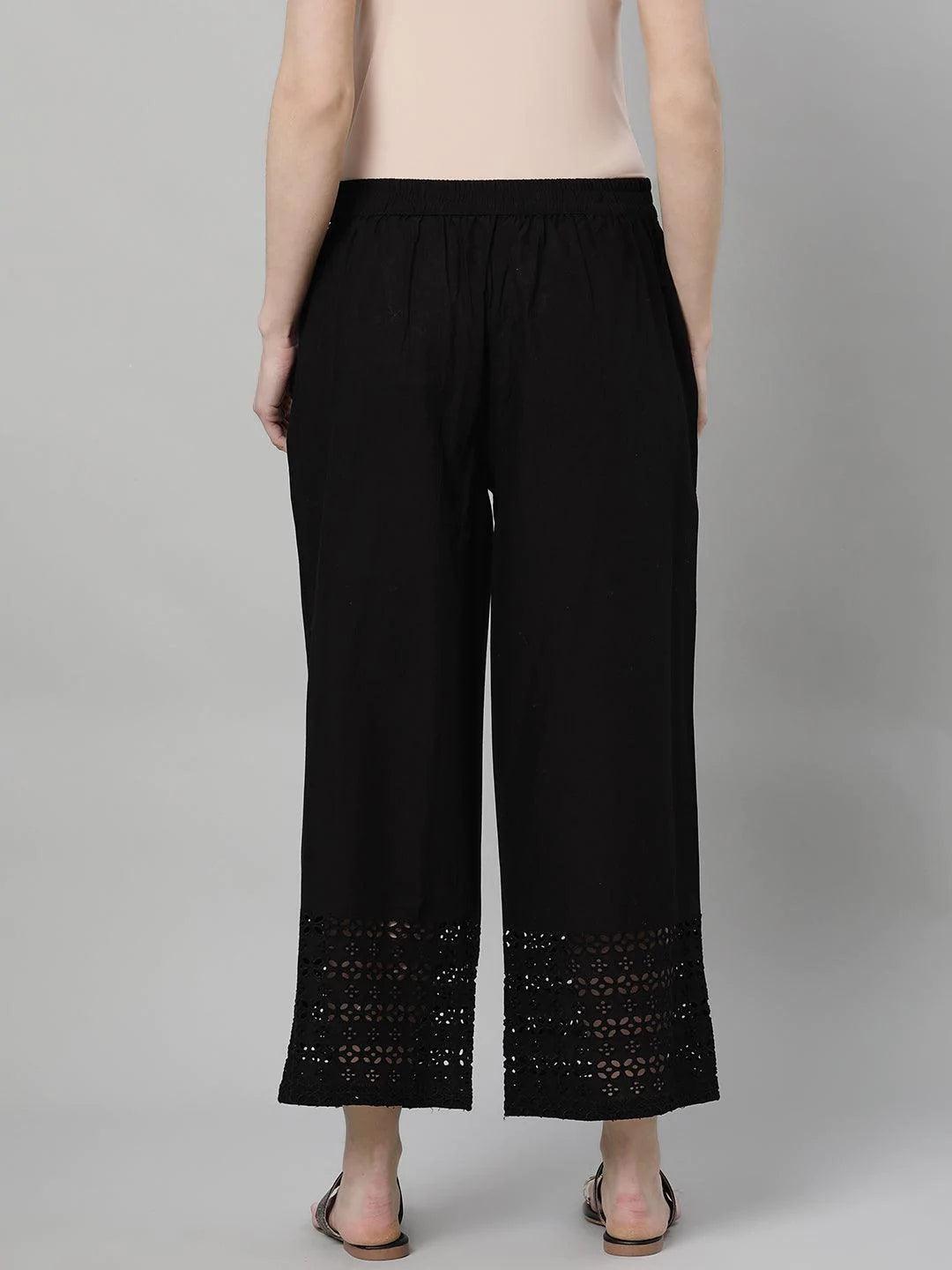 Black Solid Cotton Palazzos - ShopLibas