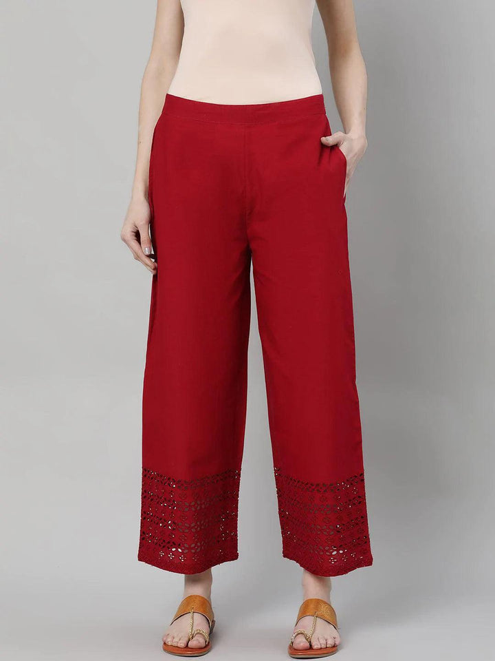 Maroon Solid Cotton Palazzos - ShopLibas