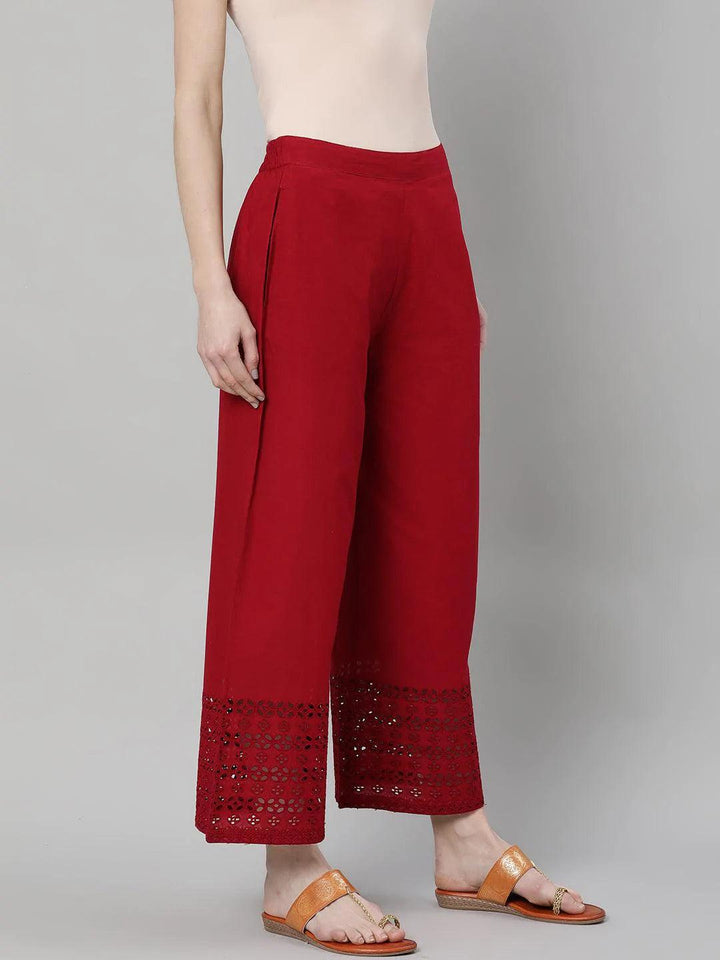 Maroon Solid Cotton Palazzos - ShopLibas