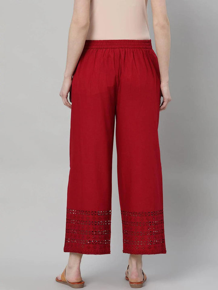 Maroon Solid Cotton Palazzos - ShopLibas