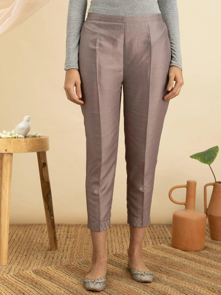 Grey Solid Silk Trousers - ShopLibas