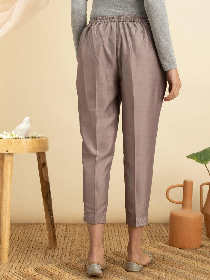 Grey Solid Silk Trousers - ShopLibas