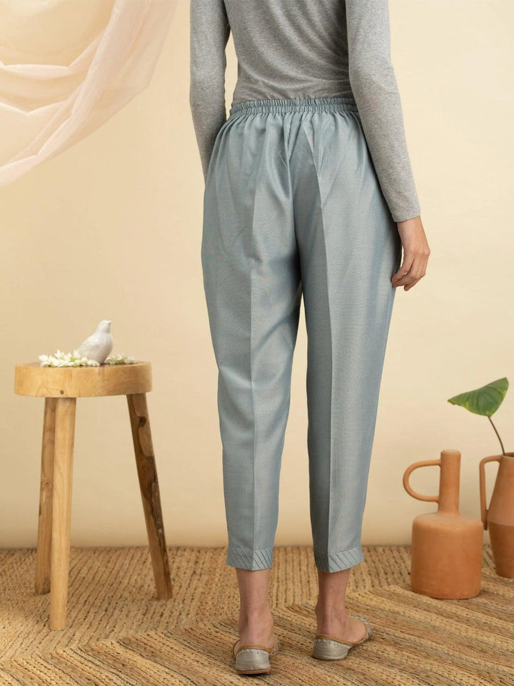 Grey Solid Silk Trousers - ShopLibas