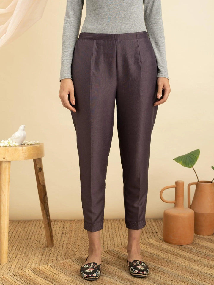 Purple Solid Silk Trousers - ShopLibas