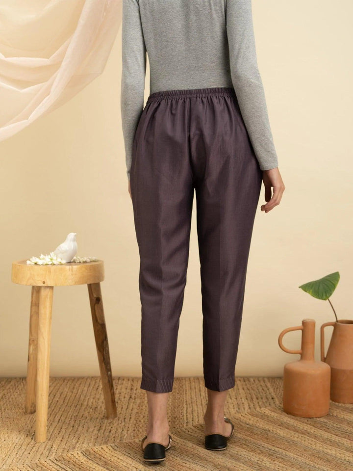 Purple Solid Silk Trousers - ShopLibas