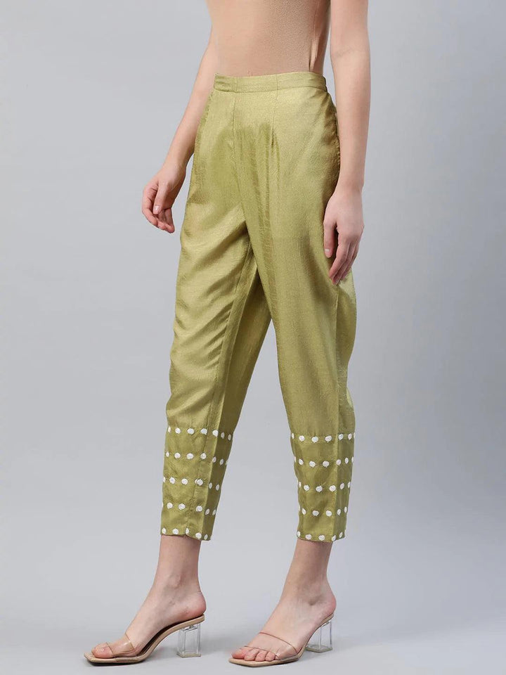 Green Embroidered Silk Trousers - ShopLibas