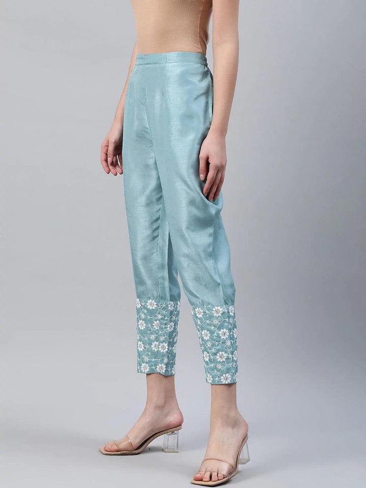 Blue Embroidered Silk Trousers - ShopLibas