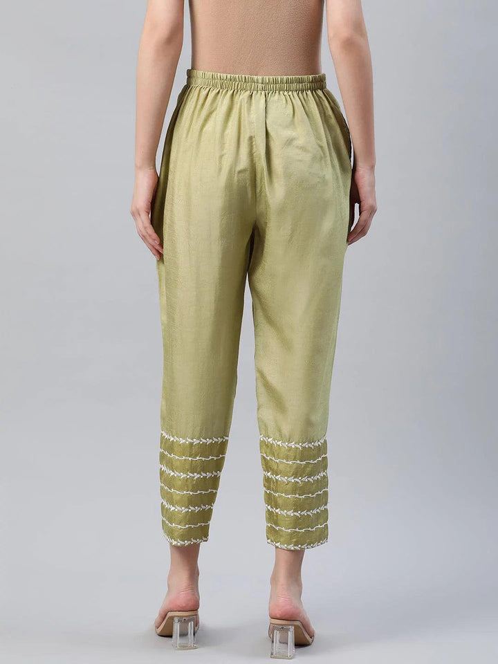 Green Embroidered Silk Trousers - ShopLibas