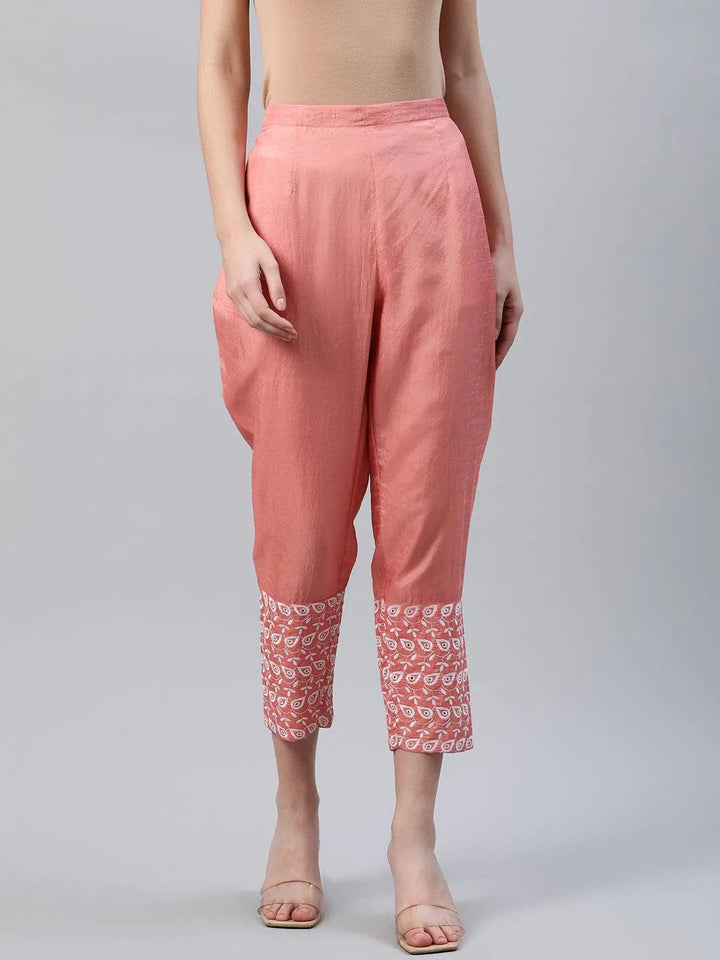 Peach Embroidered Silk Trousers - ShopLibas