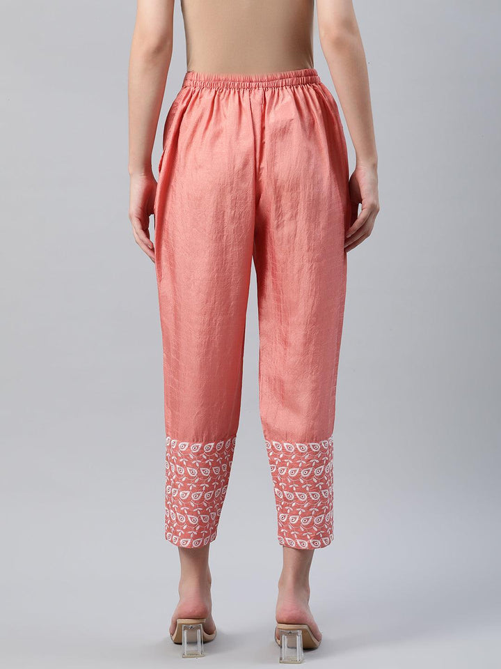 Peach Embroidered Silk Trousers - ShopLibas