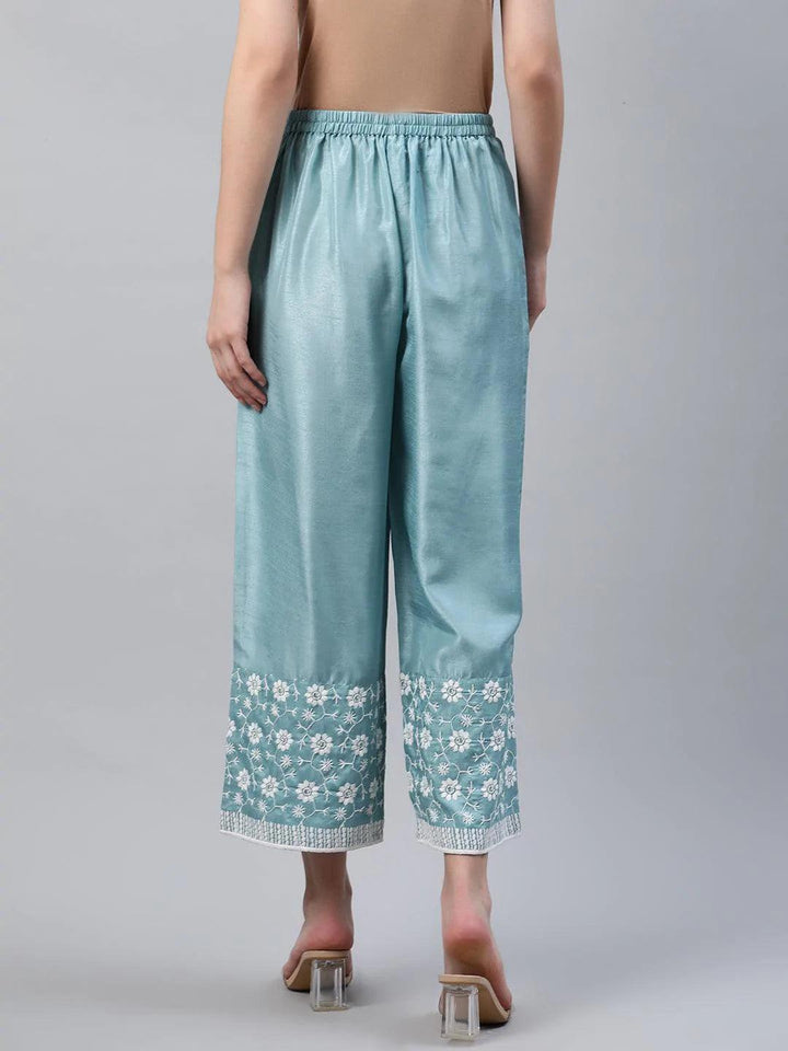 Blue Embroidered Silk Palazzos - ShopLibas