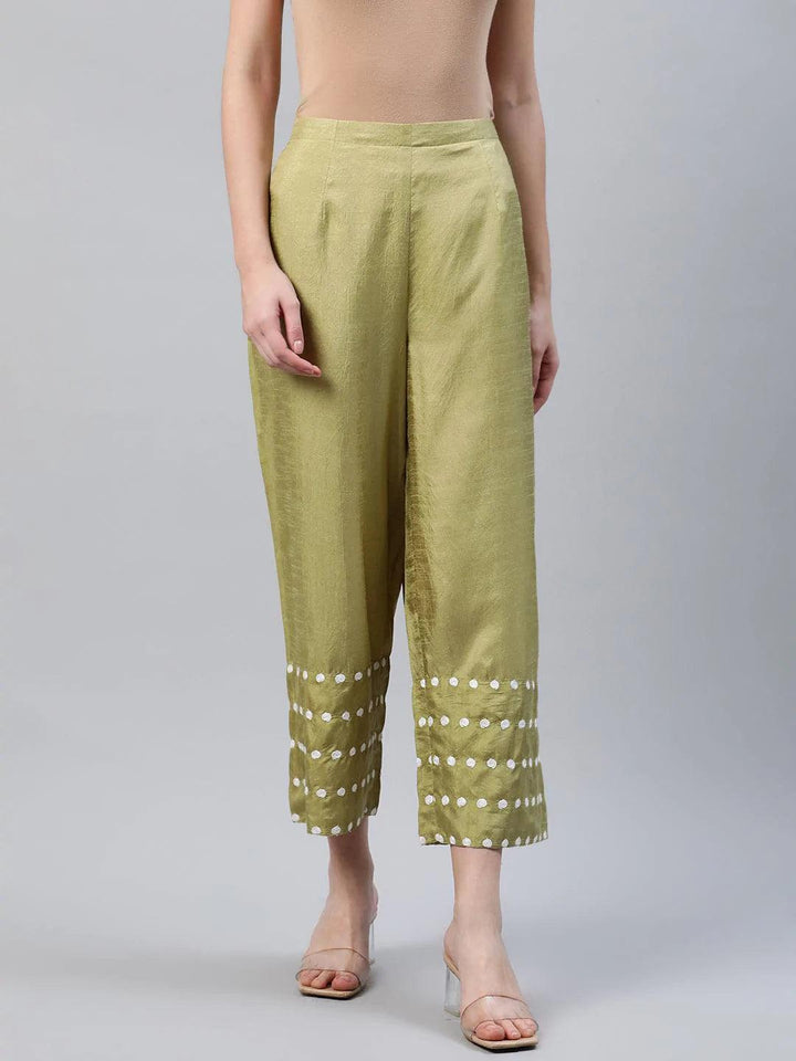 Green Embroidered Silk Palazzos - ShopLibas