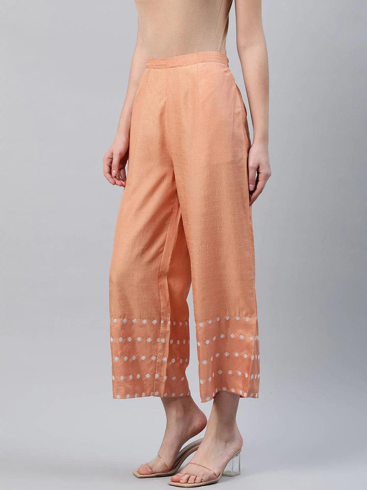 Orange Embroidered Silk Palazzos - ShopLibas