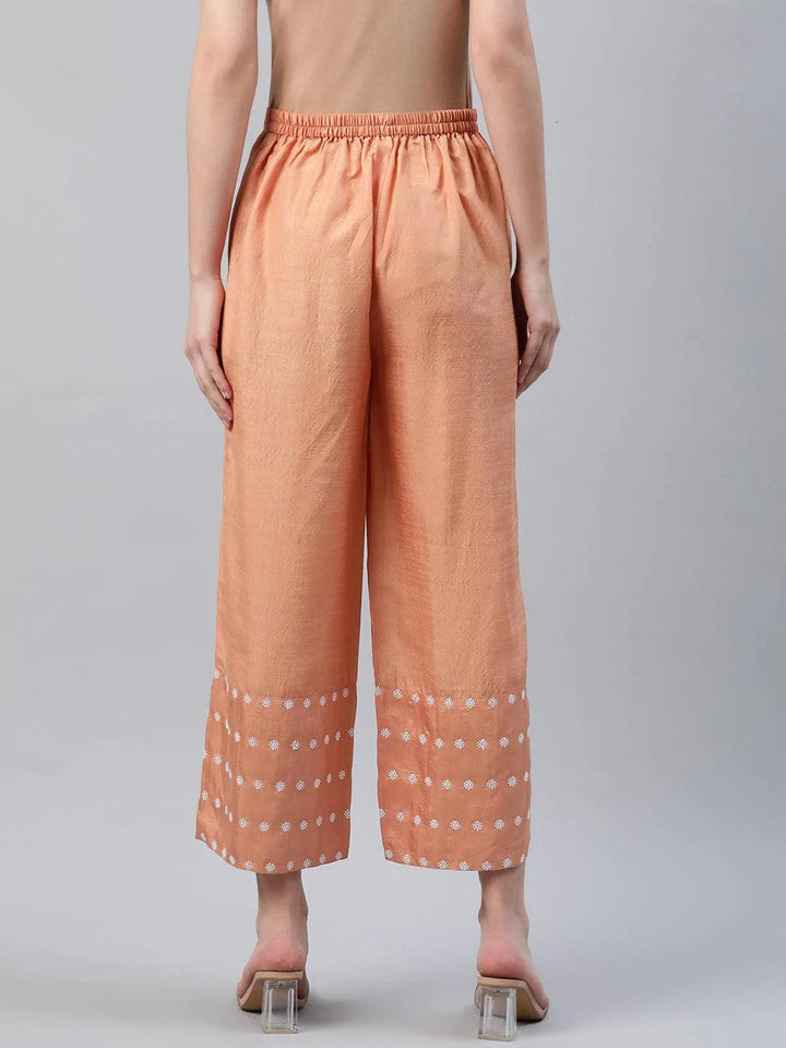 Orange Embroidered Silk Palazzos - ShopLibas