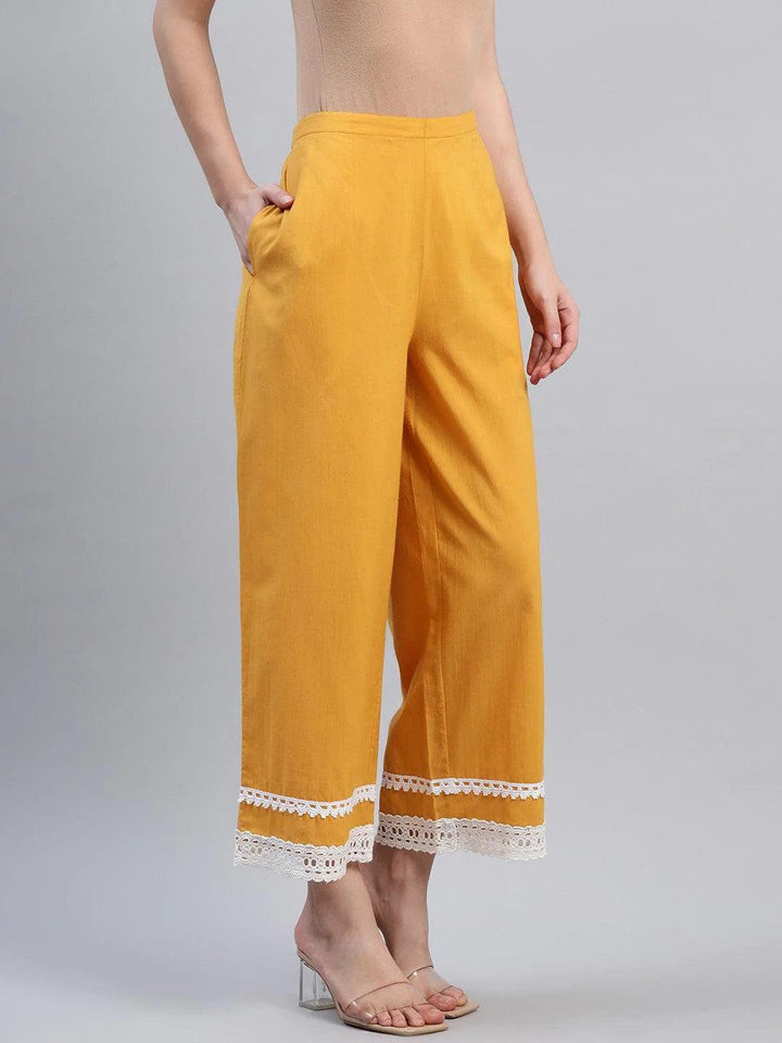 Yellow Solid Cotton Palazzos - ShopLibas