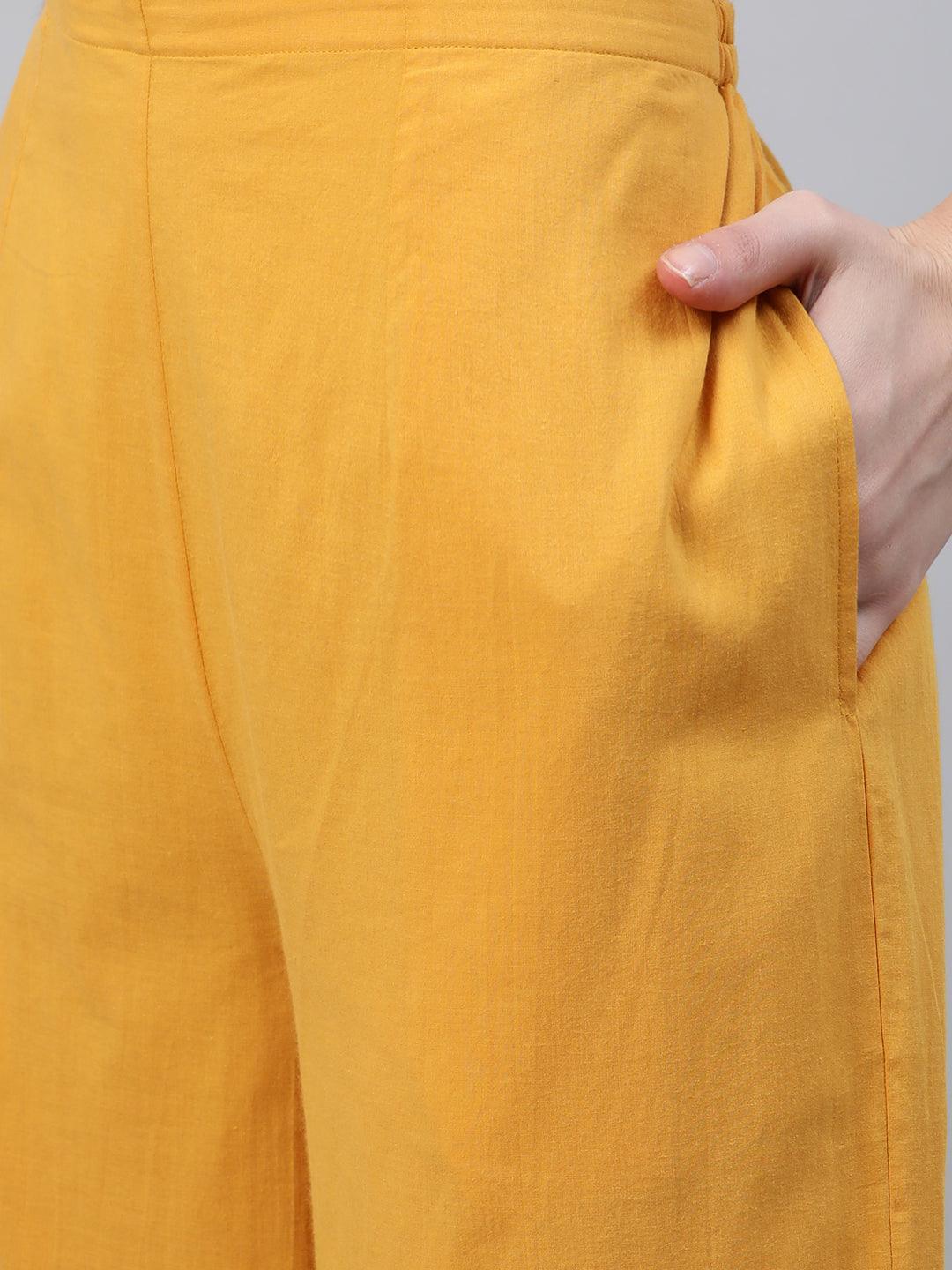 Yellow Solid Cotton Palazzos - ShopLibas