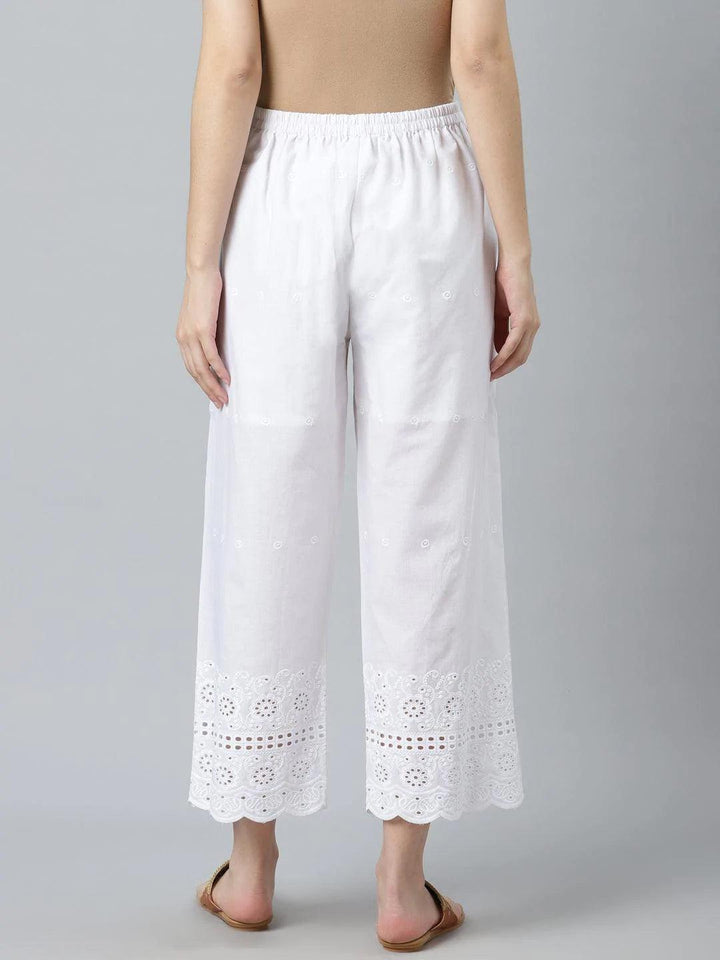 White Embroidered Cotton Palazzos - ShopLibas