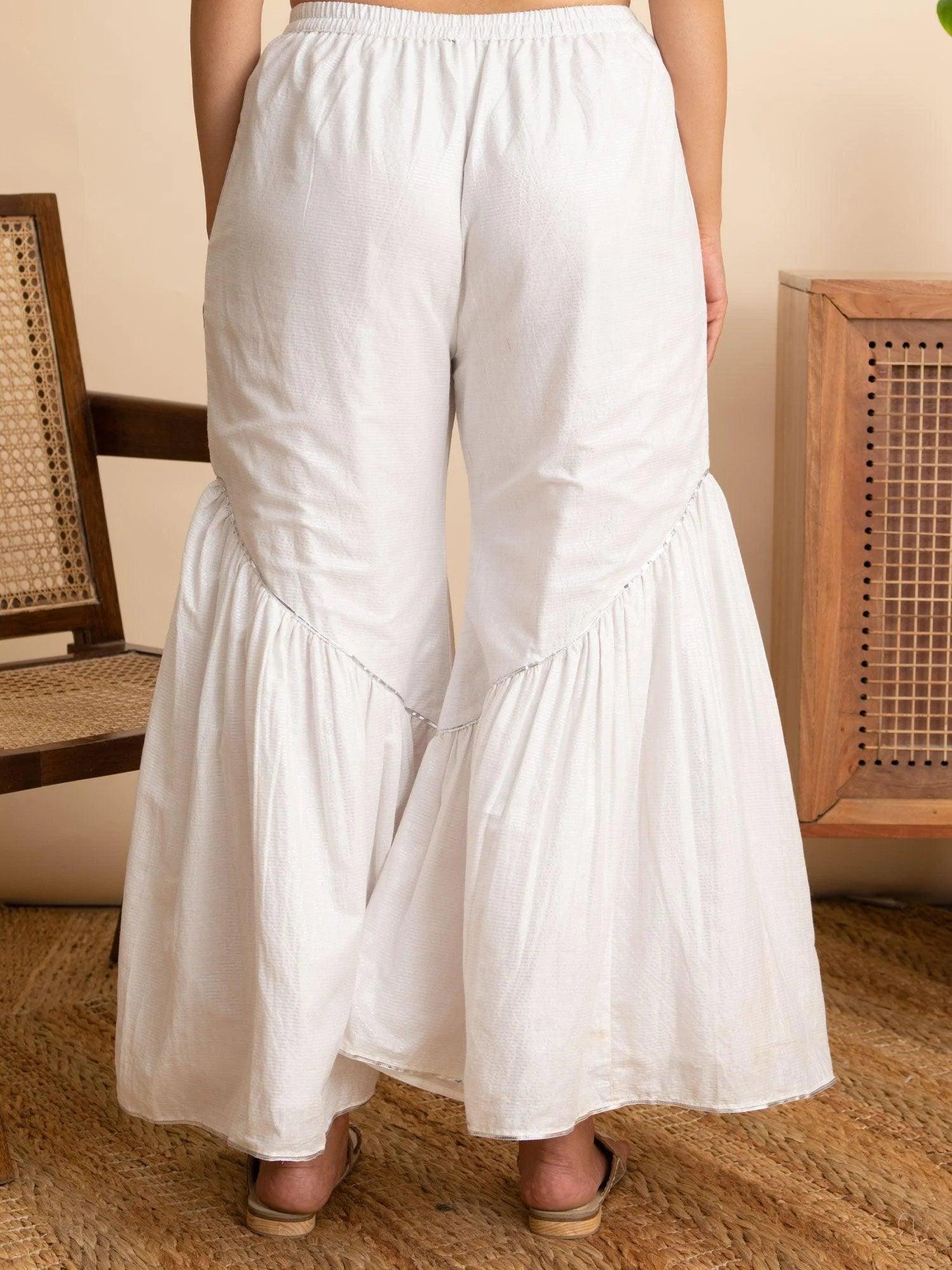 White Solid Cotton Sharara Pants