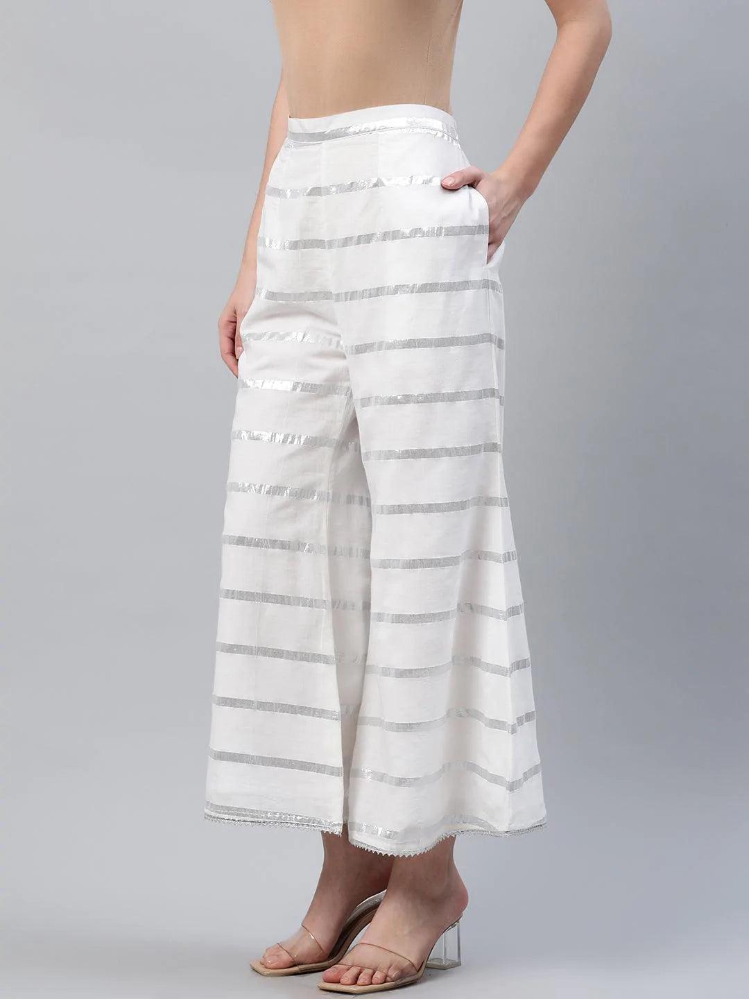 White Striped Cotton Palazzos - ShopLibas