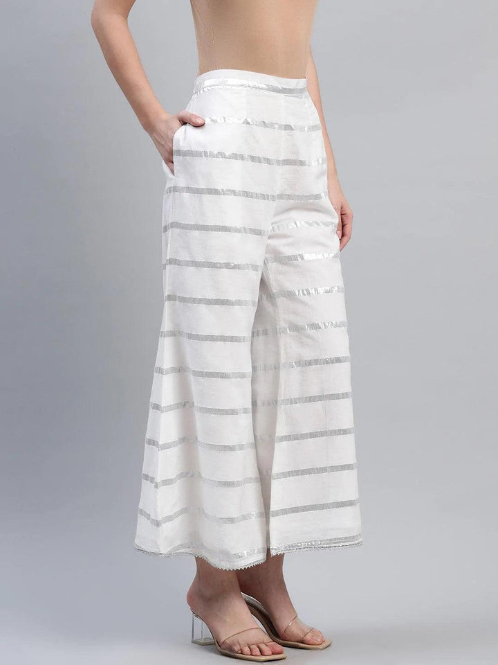 White Striped Cotton Palazzos - ShopLibas