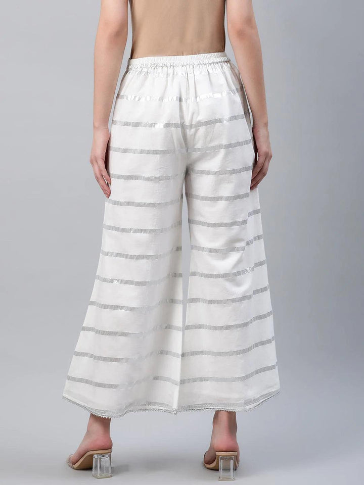 White Striped Cotton Palazzos - ShopLibas